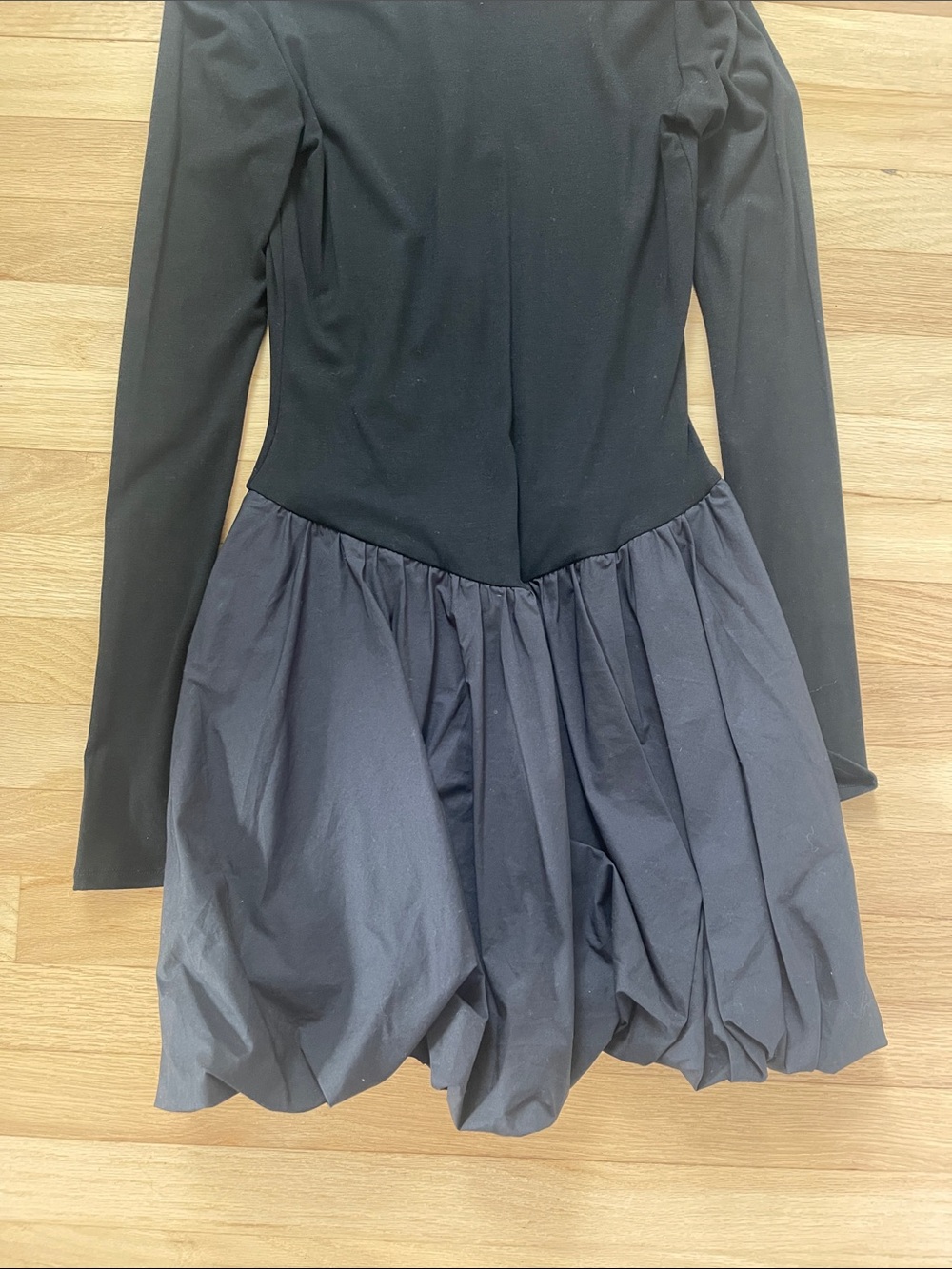 Nordstrom Saemdi size S Black Long-Sleeve Fit-and-Flare Dress with Bubble Skirt - Picture 3 of 7